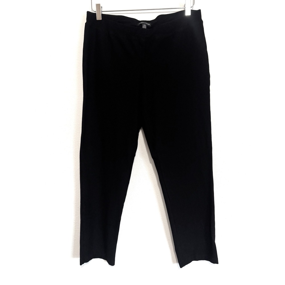 Eileen Fisher | Black Pull-On Straight Leg Cropped Pants Ankle Trousers